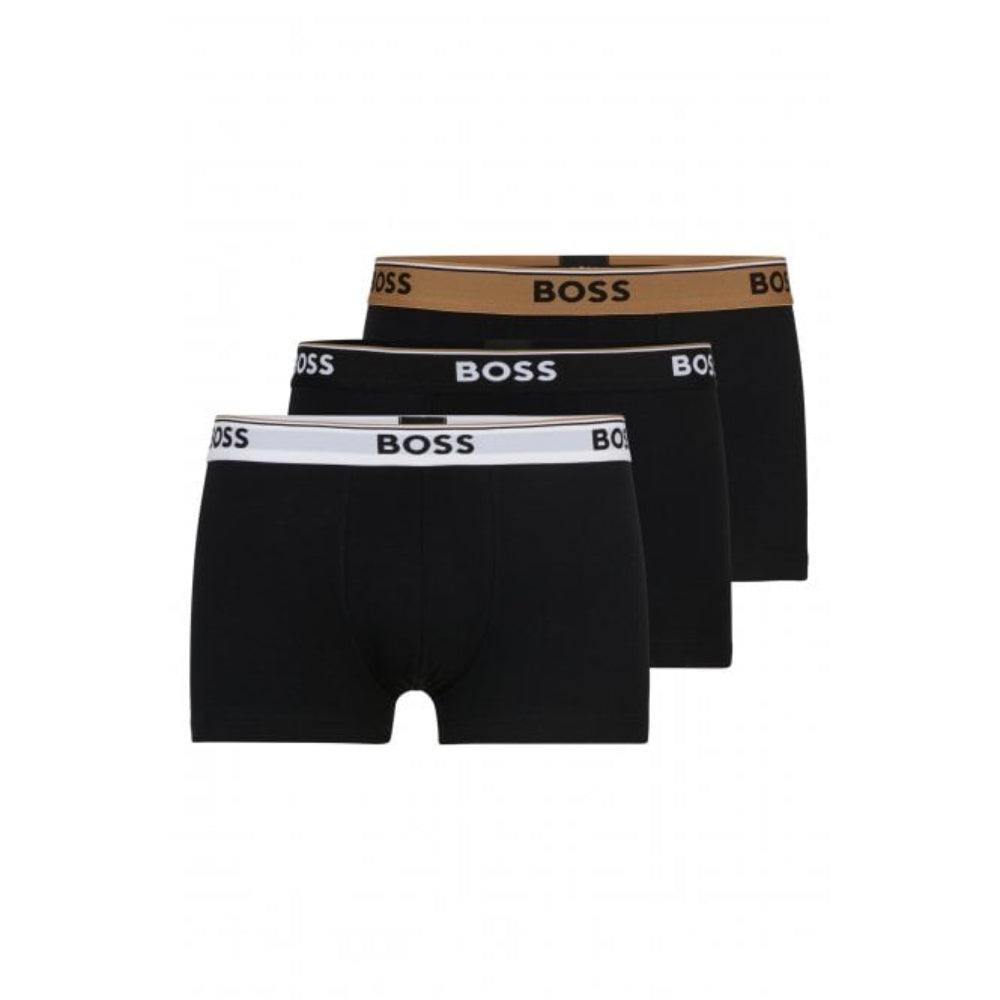 BOSS-3-Pack Power Contrast Waistband Boxer Trunks, Black w/ beige/white-UNDERU