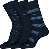 BOSS-3-Pack Combed Cotton Fine Ribbed Business Socks, Navy/blue-UNDERU