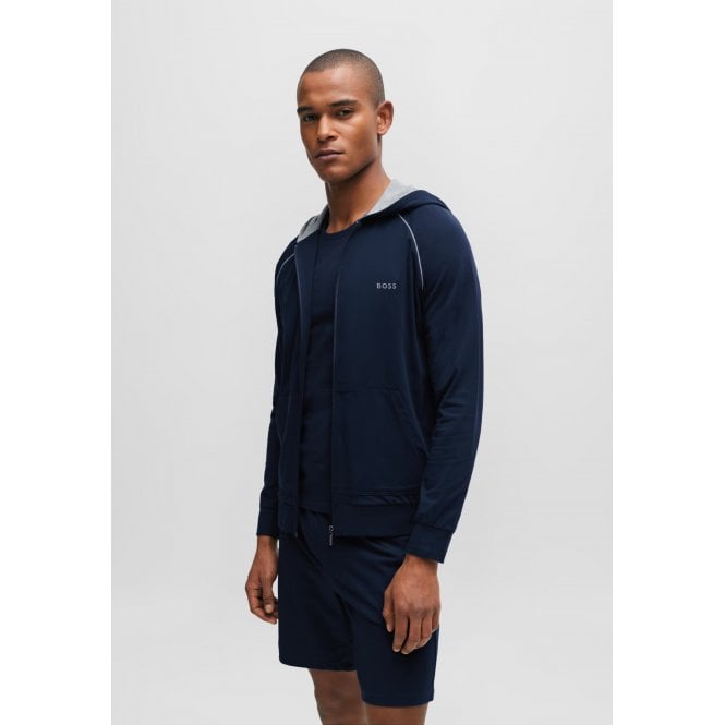 BOSS-Mix & Match Zip-Thru Loungewear Hoodie, Navy-UNDERU