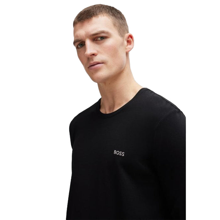 BOSS-Stretch Cotton Long-Sleeve T-Shirt, Black-UNDERU