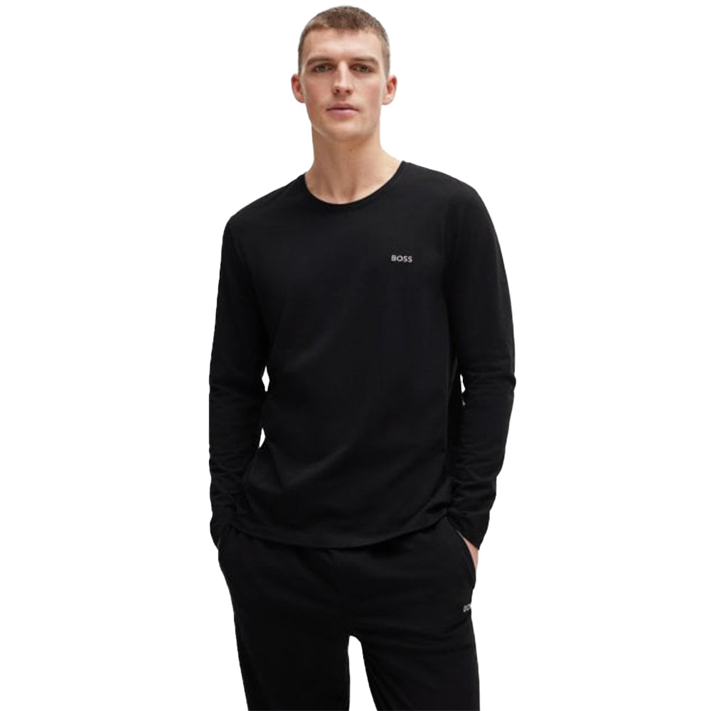 BOSS-Stretch Cotton Long-Sleeve T-Shirt, Black-UNDERU