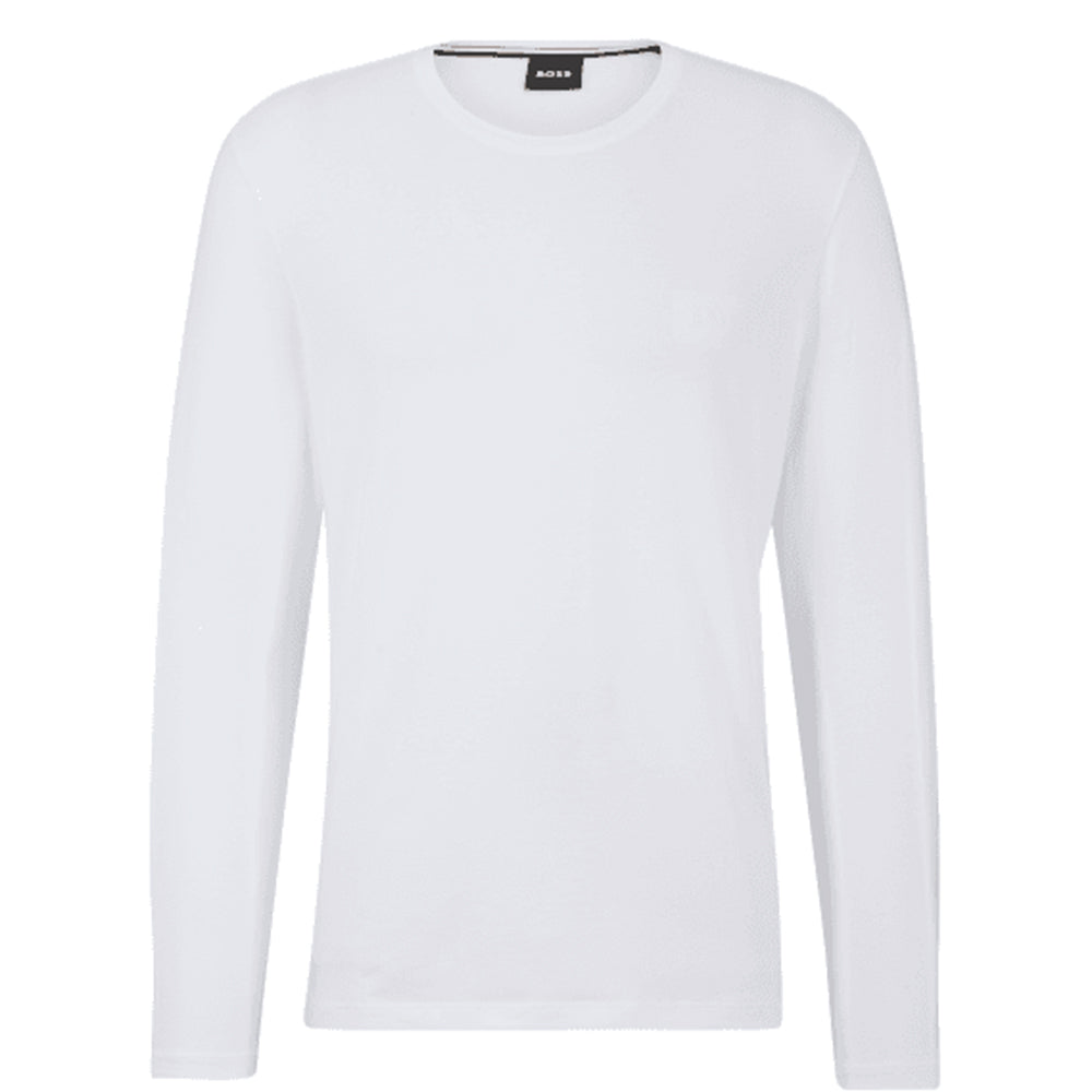 BOSS-Stretch Cotton Long-Sleeve T-Shirt, White-UNDERU