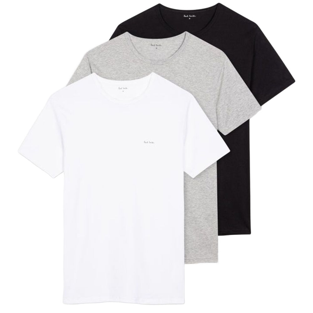 Paul Smith-3-Pack Logo Organic Cotton T-Shirts, Black/White/Grey-UNDERU