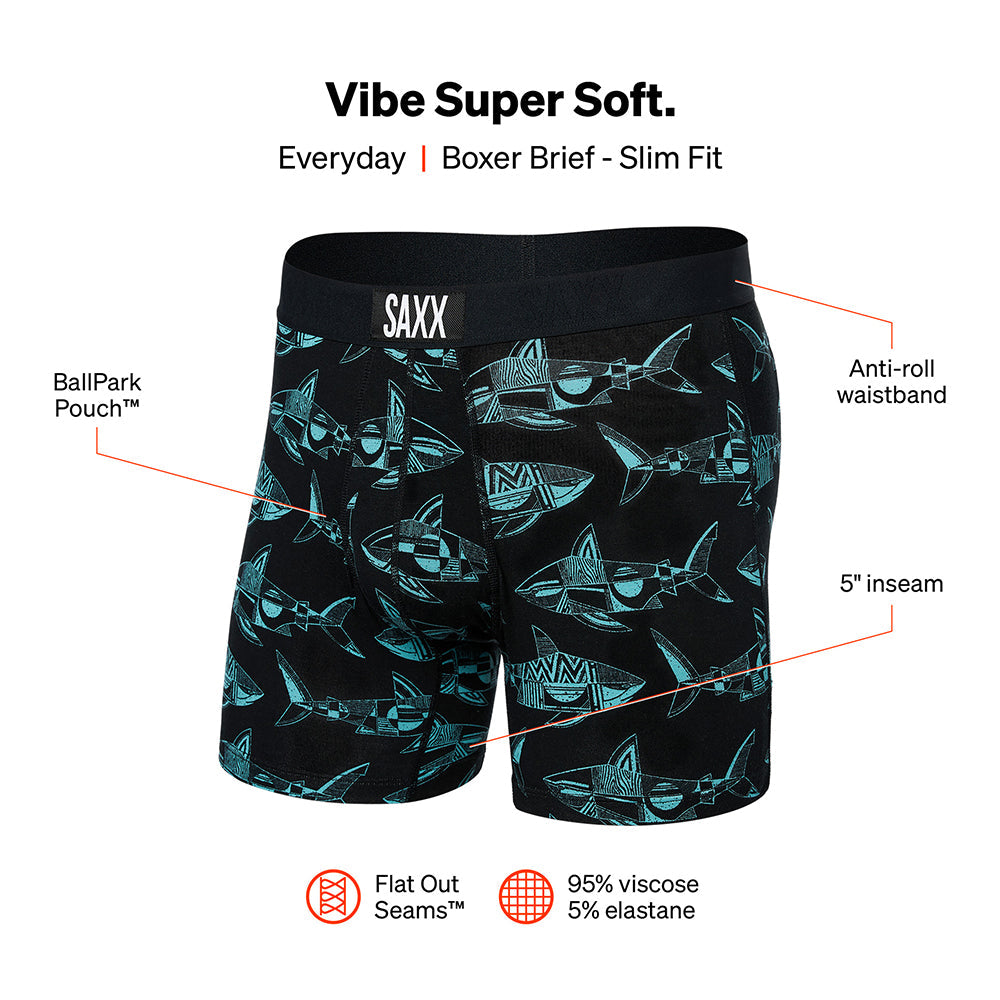 SAXX-Vibe Erik Abel Sharks Boxer Brief, Blue-UNDERU