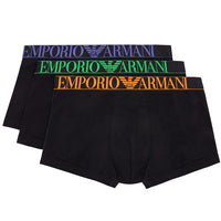 Emporio Armani-3-Pack Neon Eagle Logo Boxer Trunks, Black w/orange/green/purple-UNDERU