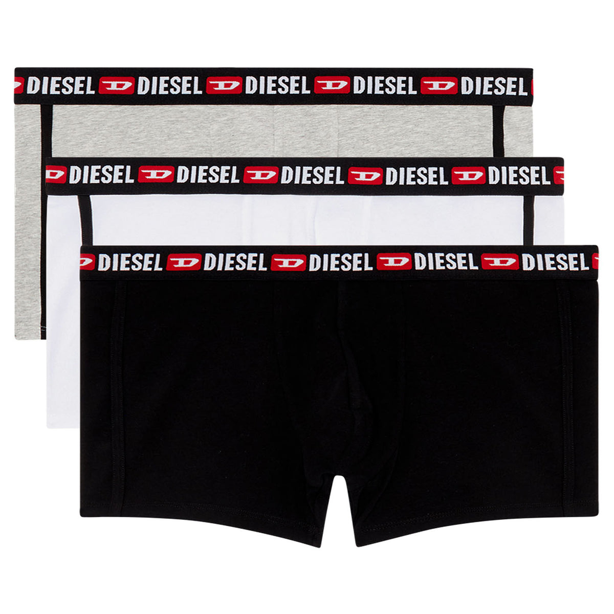 Diesel-3-Pack Sporty Logo Boxer Trunks, White/Black/Grey-UNDERU