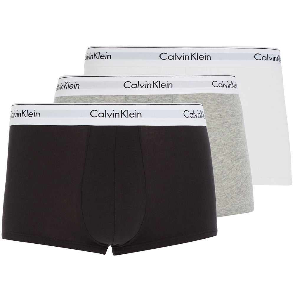 Calvin Klein-3-Pack Modern Cotton Boxer Trunks, Black/Grey/White-UNDERU