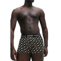 BOSS-3-Pack Bold Logo Print Boxer Trunks, Black-UNDERU