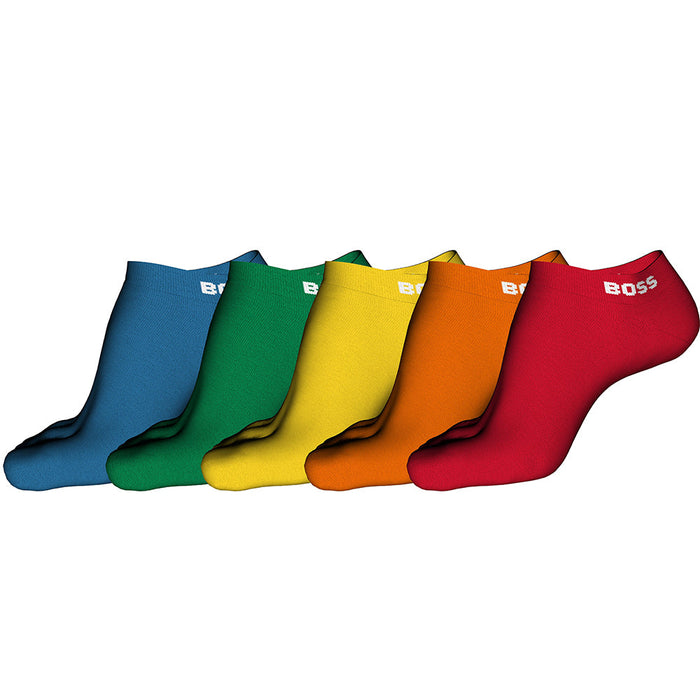 BOSS-5-Pack Contrast Logo Trainer Socks, Red/Orange/Yellow/Green/Blue-UNDERU