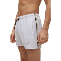 BOSS-Iconic Swim Shorts, White-UNDERU