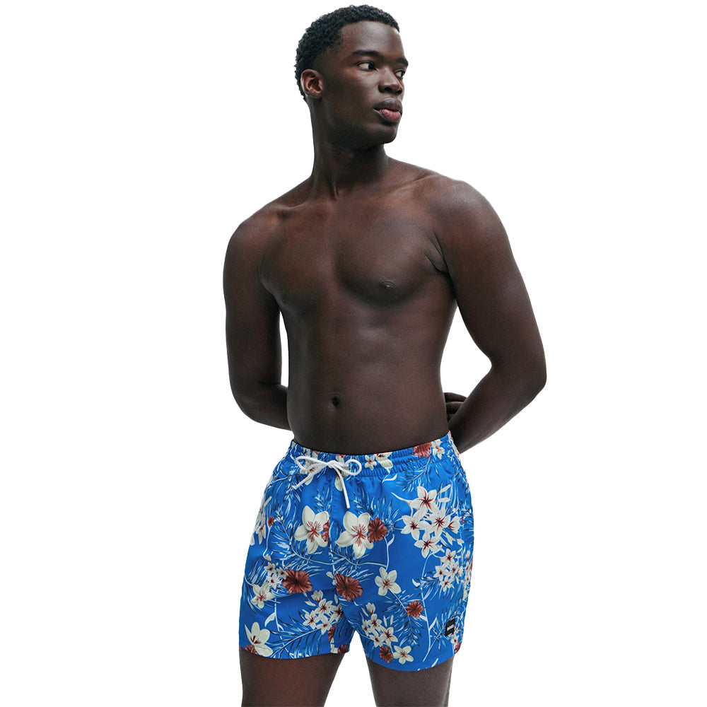 BOSS-Piranha Floral Swim Shorts, Medium Blue-UNDERU