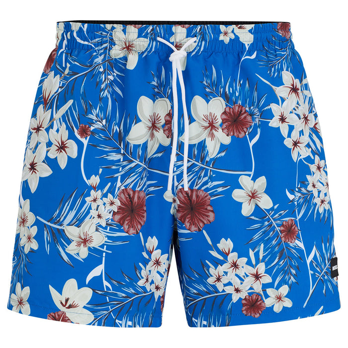 BOSS-Piranha Floral Swim Shorts, Medium Blue-UNDERU