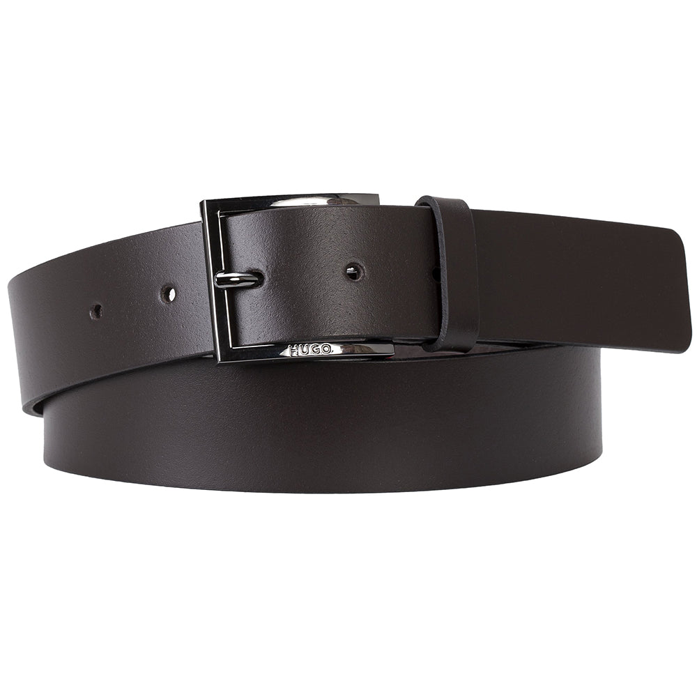 HUGO-Geek Smooth Leather Belt, Dark Brown-UNDERU