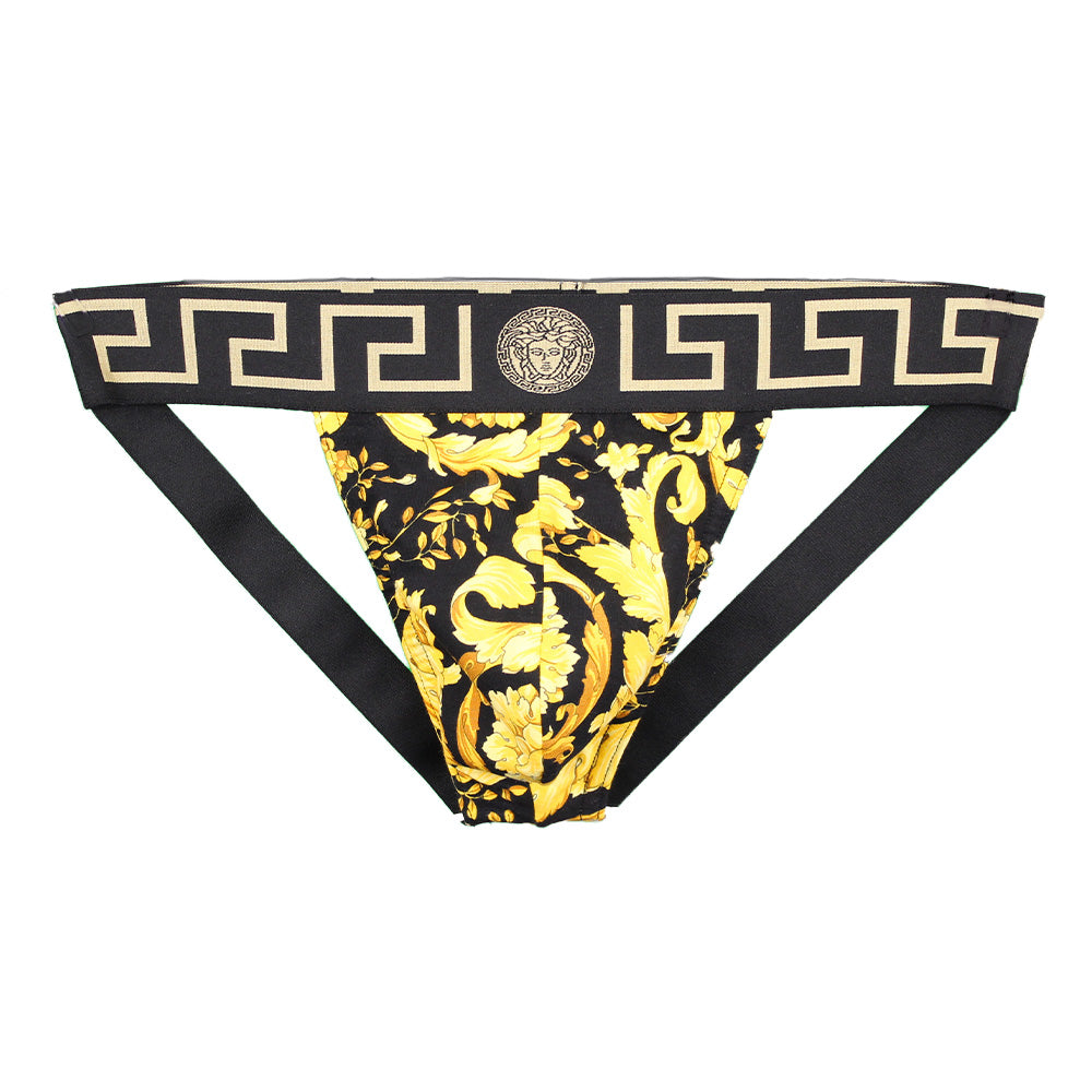 Barocco Greca Jockstrap, Black/Gold