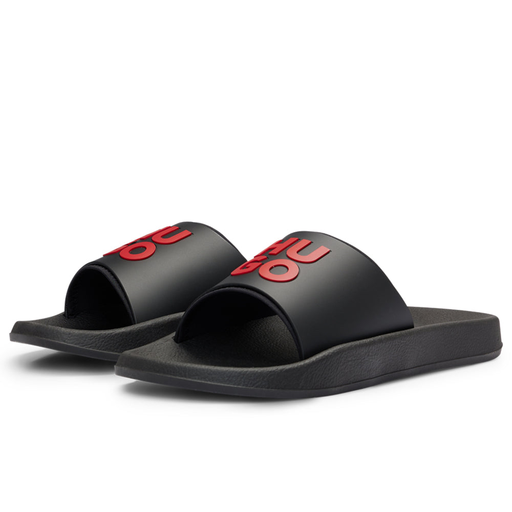 HUGO-Stacked Logo Sliders, Black-UNDERU