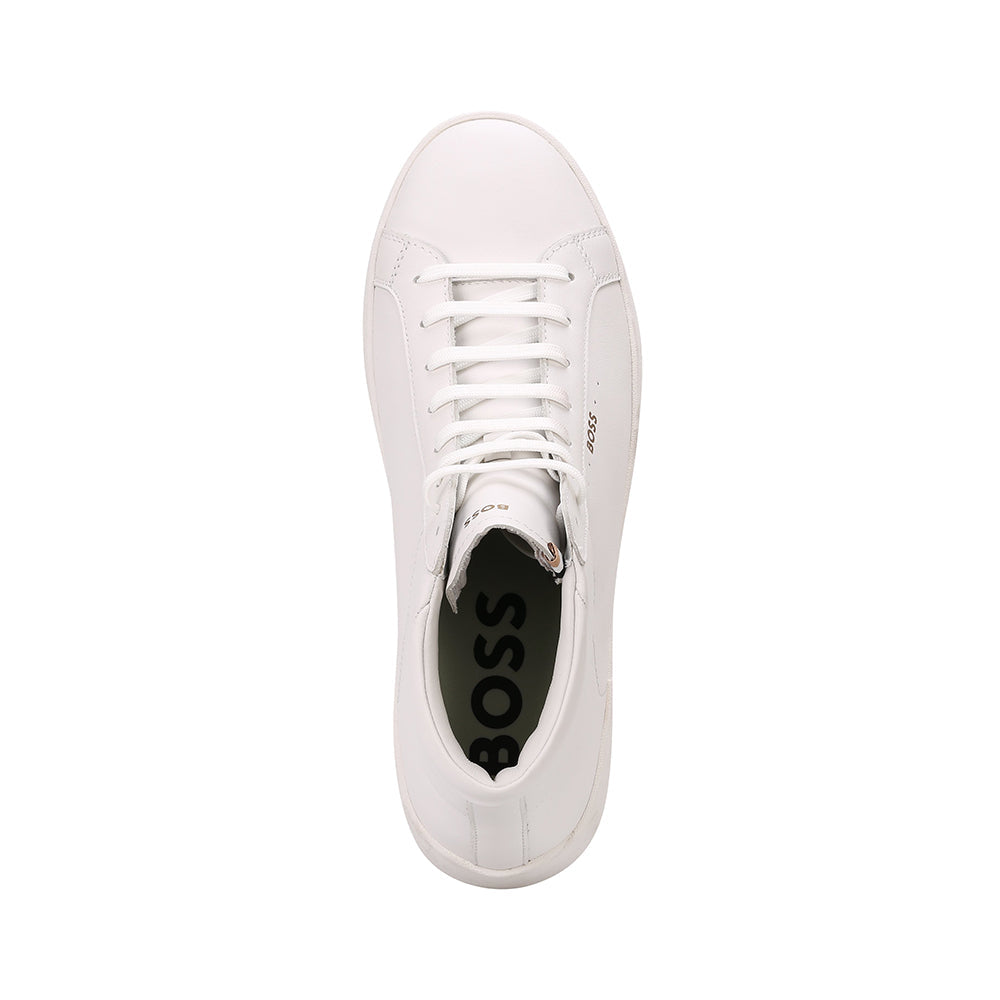 BOSS-High-Top Leather Trainers, White-UNDERU