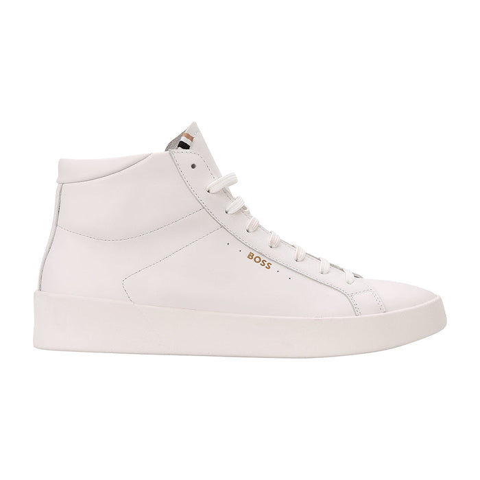 BOSS-High-Top Leather Trainers, White-UNDERU