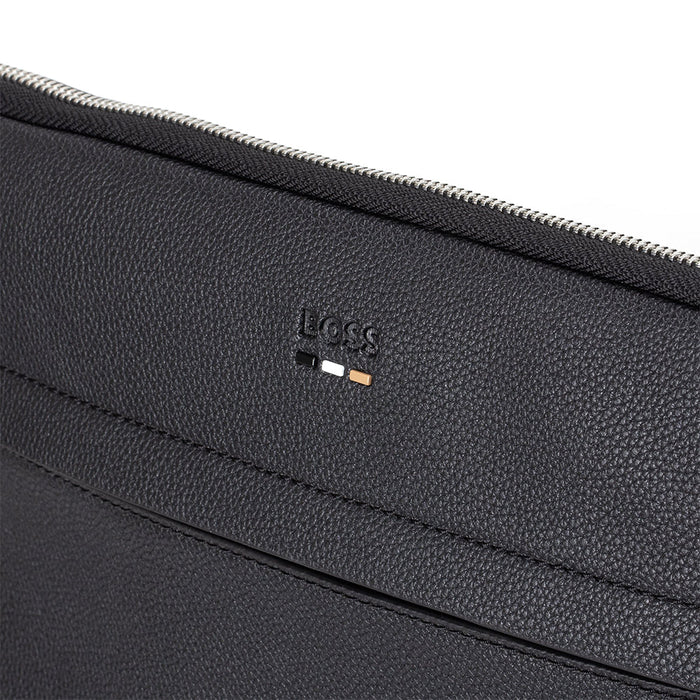 BOSS-Faux Leather Laptop Bag, Black-UNDERU