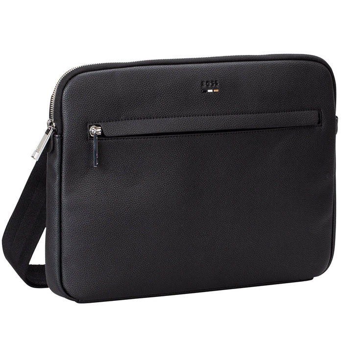 BOSS-Faux Leather Laptop Bag, Black-UNDERU