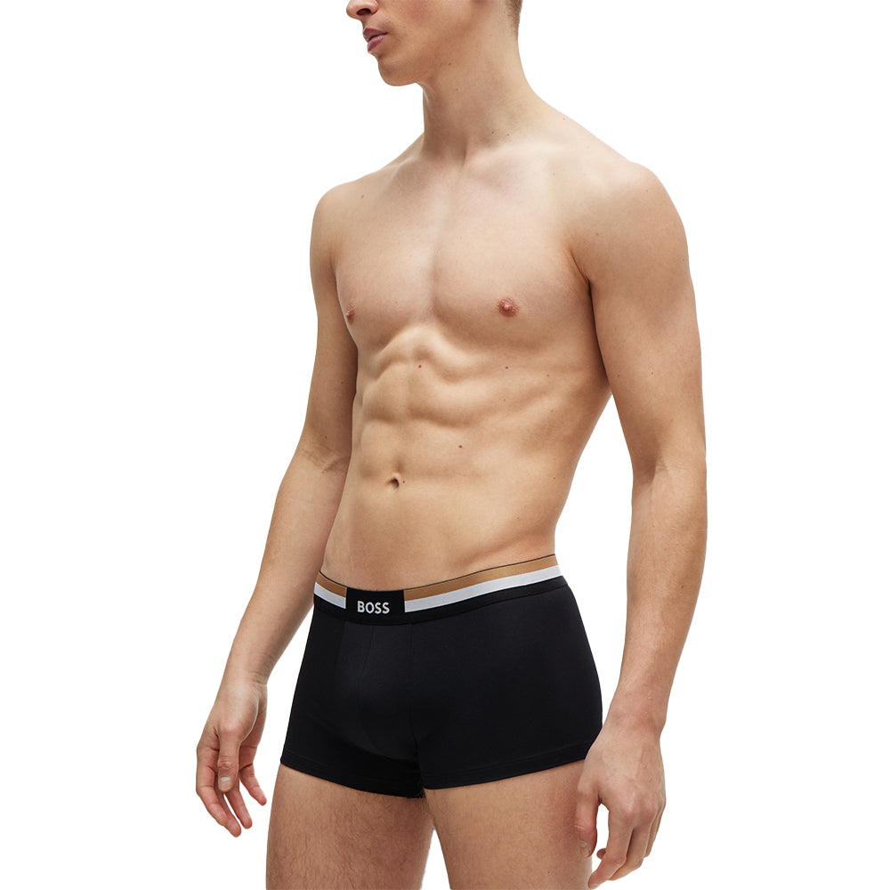 BOSS-3-Pack Signature Waistband Boxer Trunks, Black-UNDERU