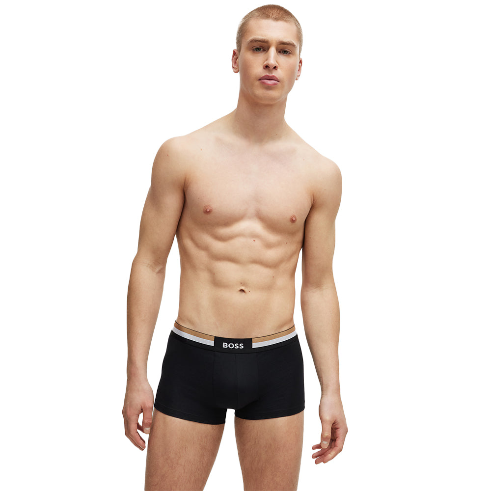 BOSS-3-Pack Signature Waistband Boxer Trunks, Black-UNDERU