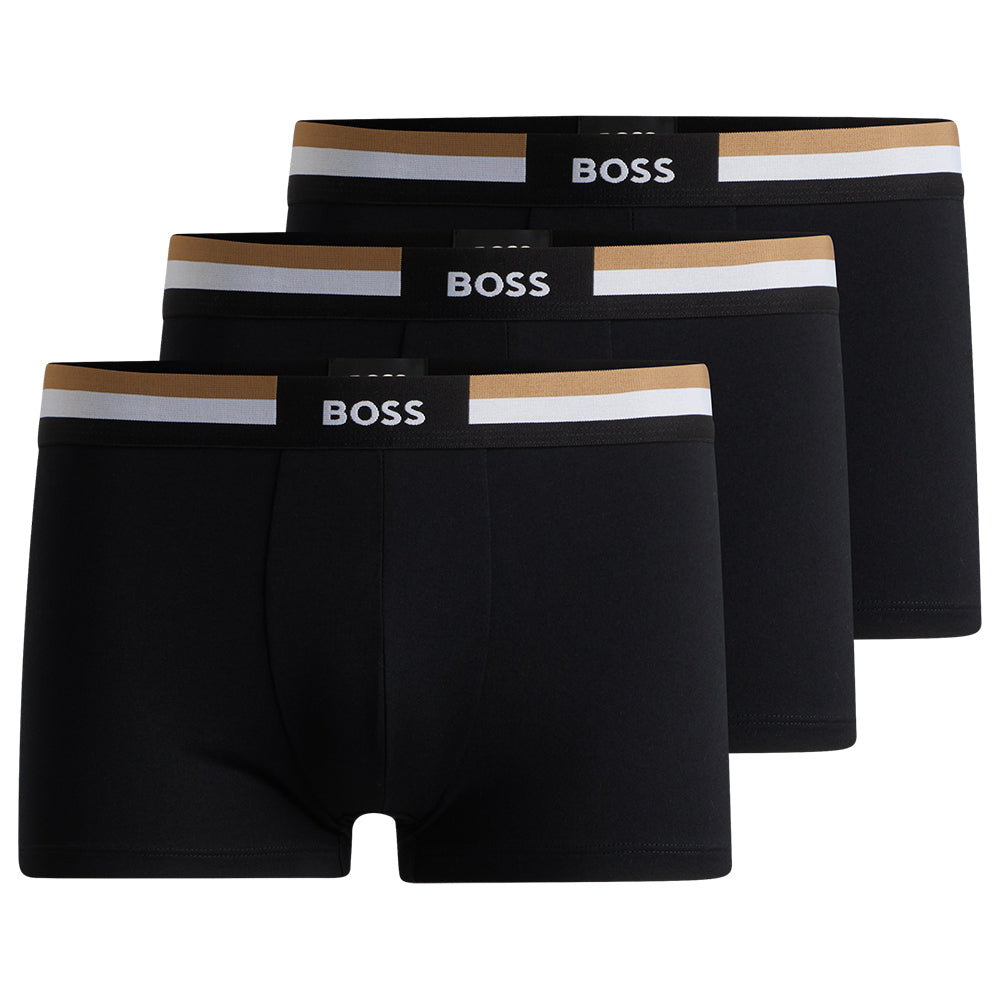 BOSS-3-Pack Signature Waistband Boxer Trunks, Black-UNDERU