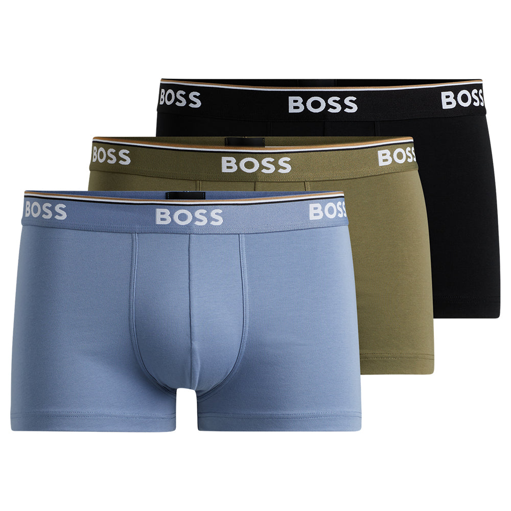 BOSS-3-Pack Power Boxer Trunks, Black/Khaki/Blue-UNDERU