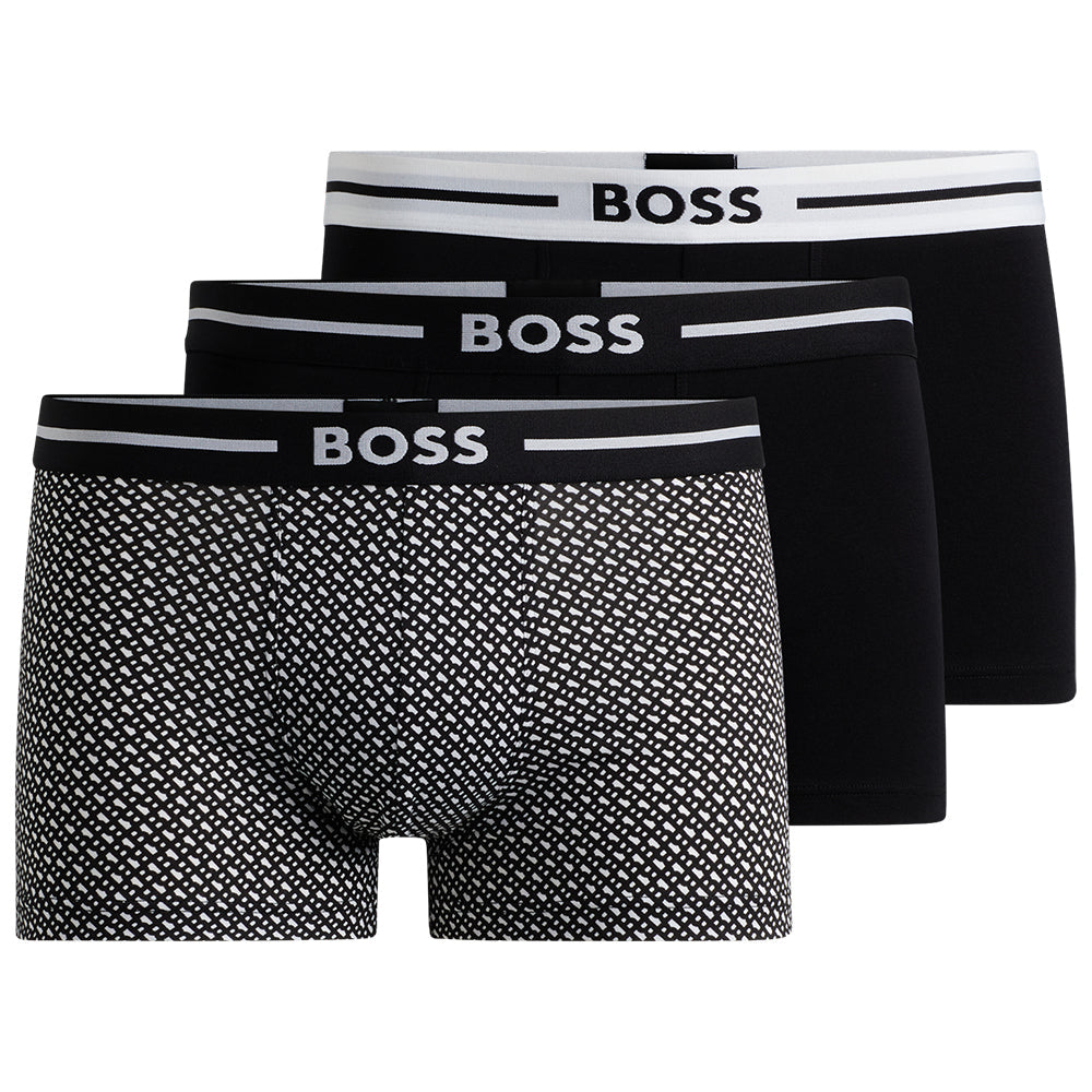 BOSS-3-Pack Bold Boxer Trunks, Black/Grey-UNDERU