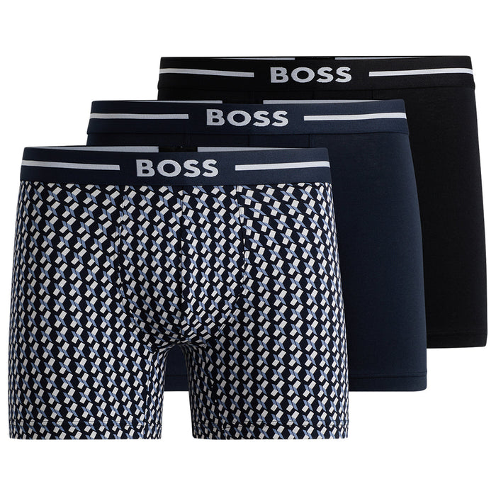 BOSS-3-Pack Bold Boxer Briefs, Black/Navy-UNDERU