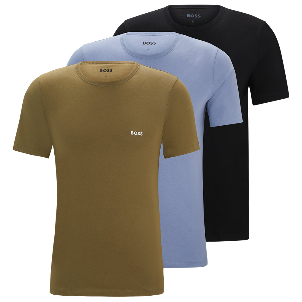 BOSS-3-Pack Classic T-Shirts, Black/Khaki/Blue-UNDERU