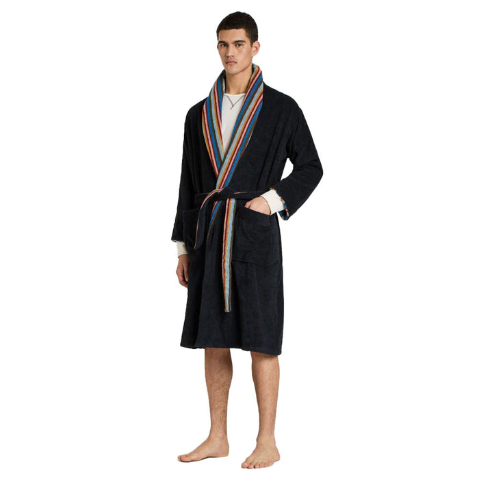 Paul Smith-Artist Stripe Towelling Dressing Gown, Black-UNDERU