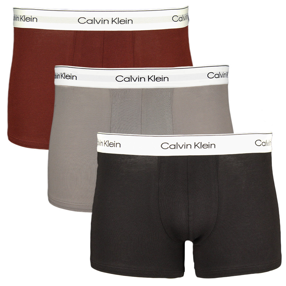 3-Pack Modern Cotton Boxer Trunks, Black/Grey/Red