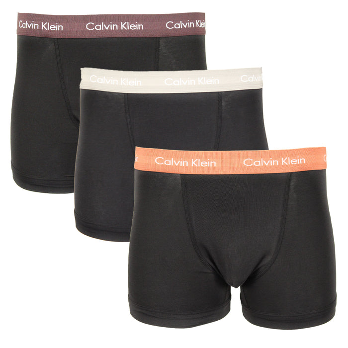 Calvin Klein 3 pack boxer trunks black with coloured waistband product id 25608