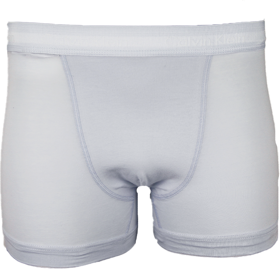 Pale blue Calvin Klein boxer trunk with white logo waistband