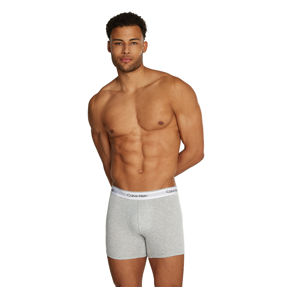 Calvin Klein-3-Pack Modern Cotton Boxer Briefs, Black/Grey/White-UNDERU