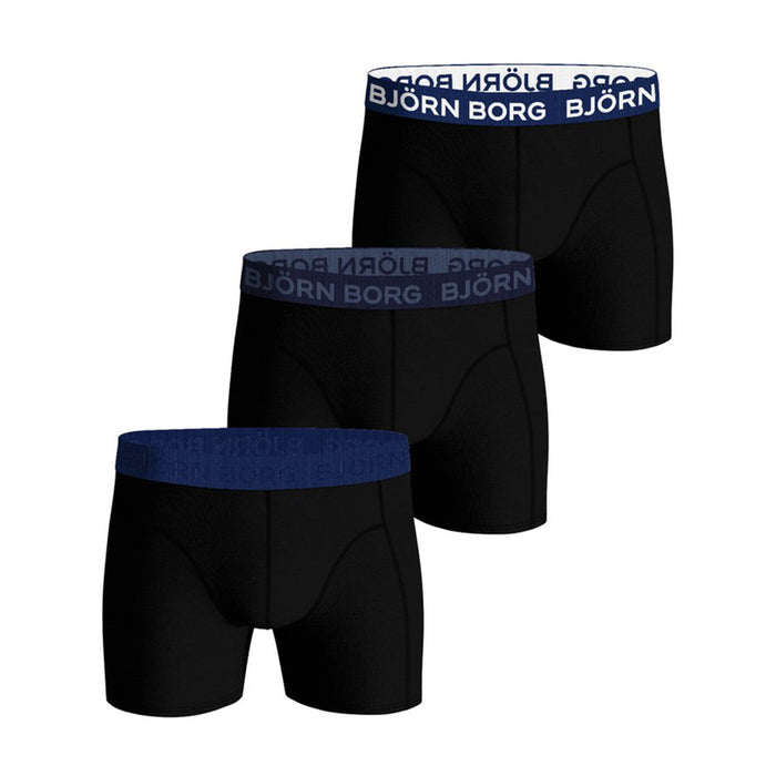 Bjorn Borg-3-Pack Cotton Stretch Boxer Trunks, Black/Blue-UNDERU