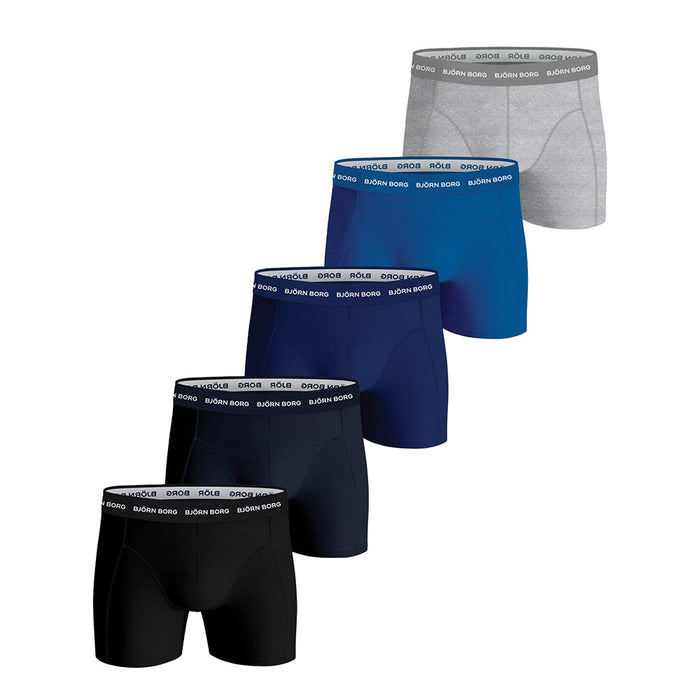 Bjorn Borg-5-Pack Cotton Stretch Boxer Trunks, Blue Depths-UNDERU