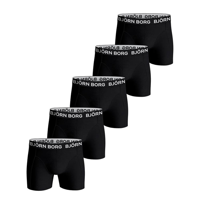 Bjorn Borg-5-Pack Cotton Stretch Boxer Trunks, Black-UNDERU