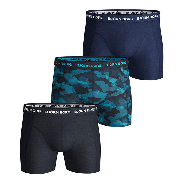 Bjorn Borg-3-Pack Camo & Solid Boxer Trunks, Blue-UNDERU