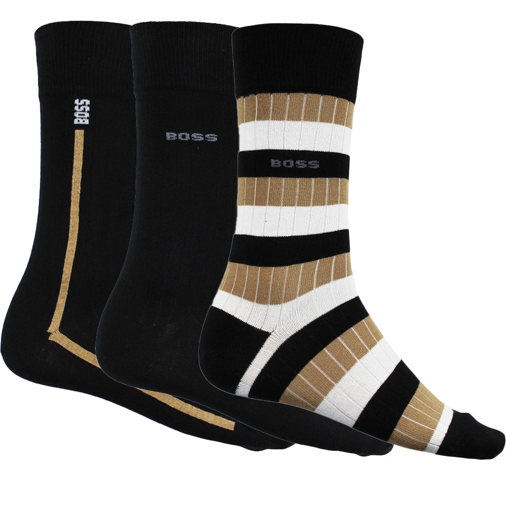 BOSS Men s 3 Pack Fine Rib Socks Black