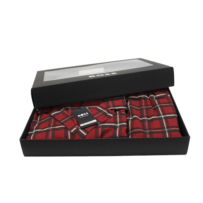 Hugo Boss pyjama gift set, red plaid open gift box