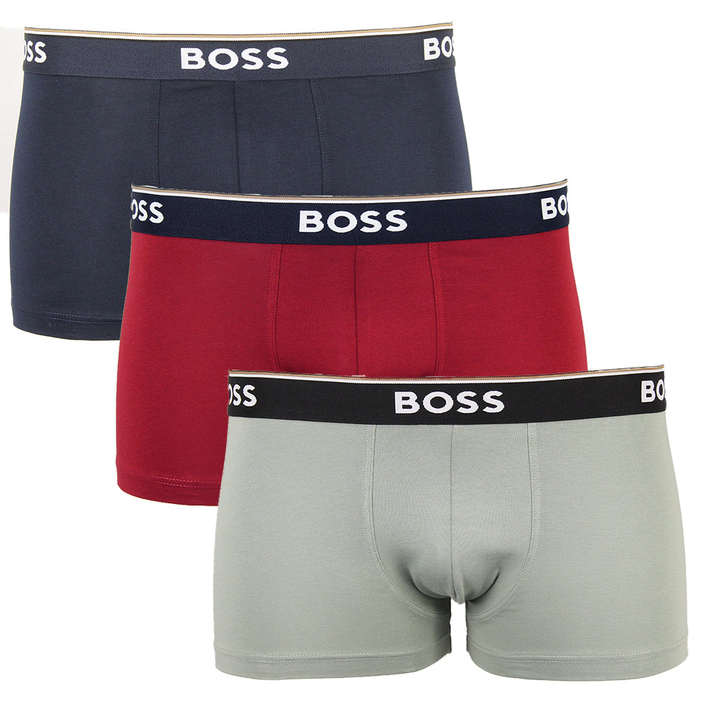 3 pack of Boss boxer trunks  in navy, red and sage green