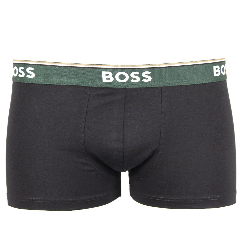 Boss black boxer trunk with green waistband front view