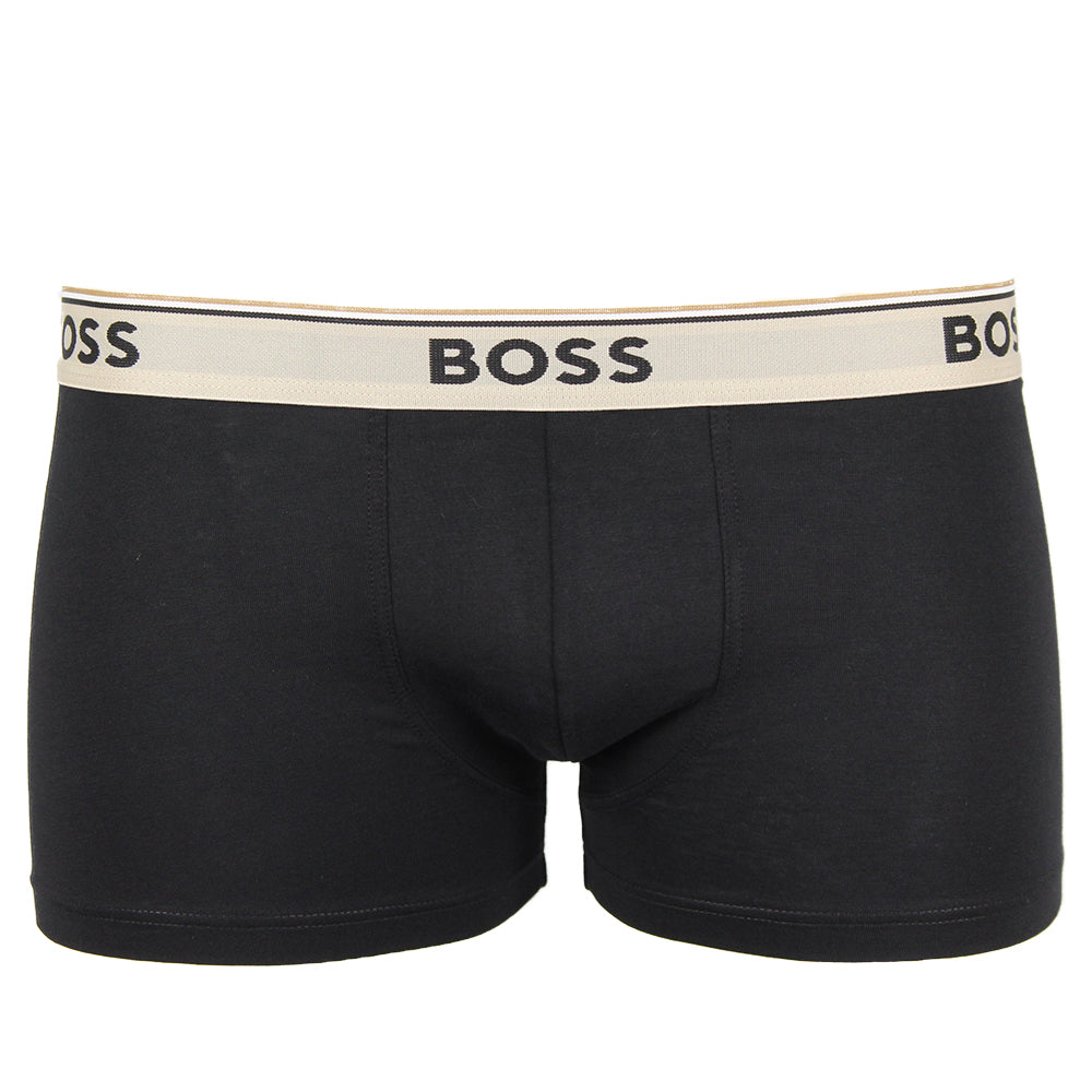 Boss black boxer trunk with beige waistband front view