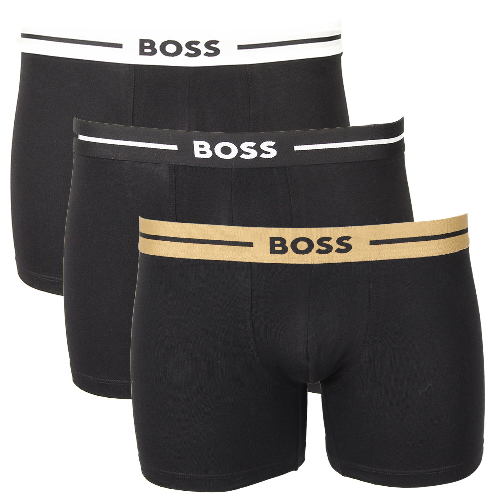 product 25720 3 pack of Boss boxer briefs black with contrasting waistbands