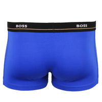 Part of product 25723 5 pack Boss boxer trunks, back view of bright blue with black waist band