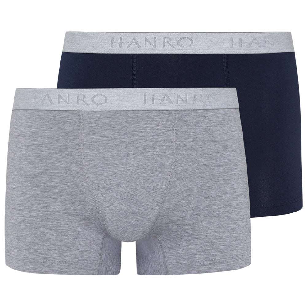 Hanro-2-Pack Cotton Essentials Boxer Trunks, Light Melange / Deep Navy-UNDERU