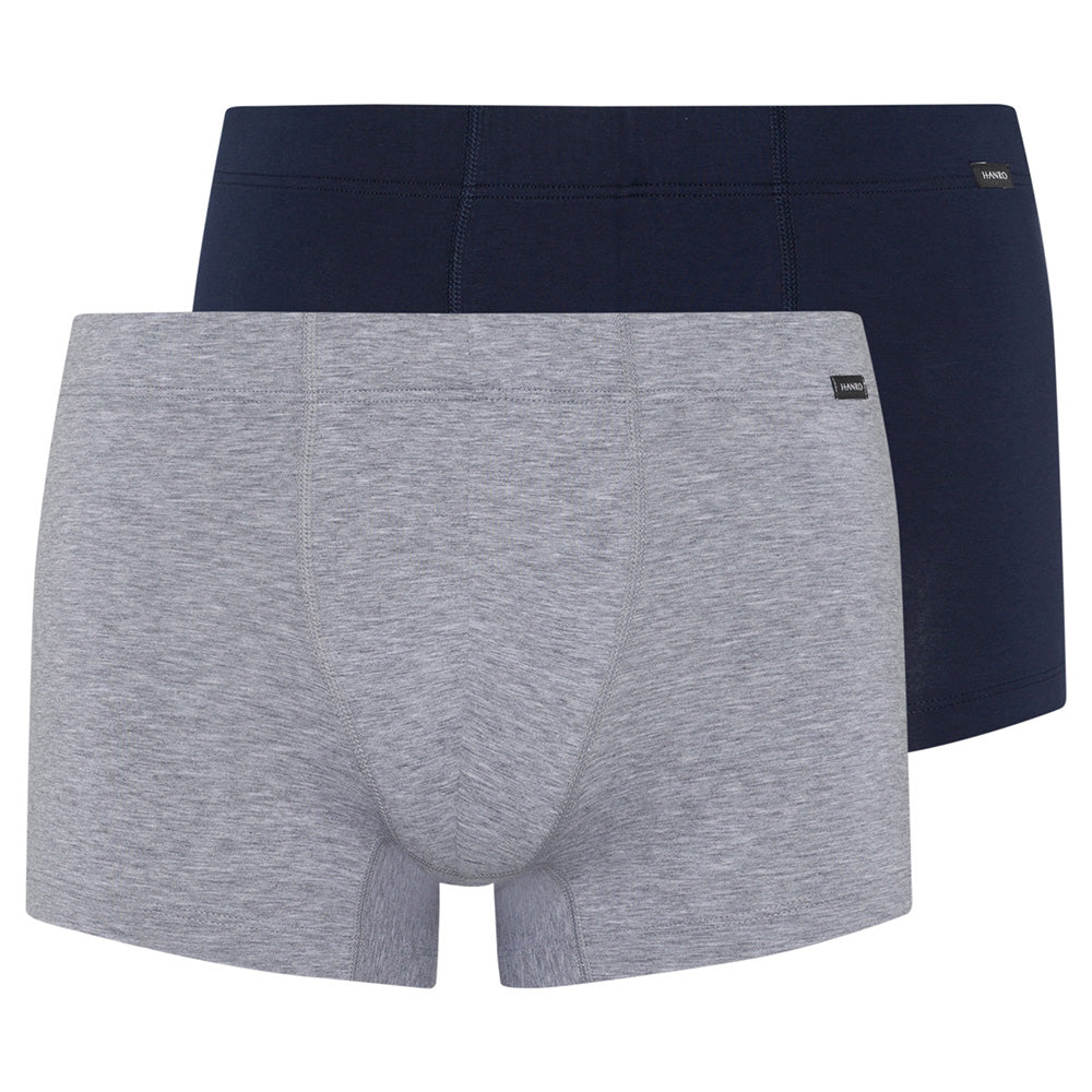 Hanro-2-Pack Covered Waistband Cotton Essentials Boxer Trunks, Light Melange / Deep Navy-UNDERU