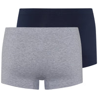 Hanro-2-Pack Covered Waistband Cotton Essentials Boxer Trunks, Light Melange / Deep Navy-UNDERU