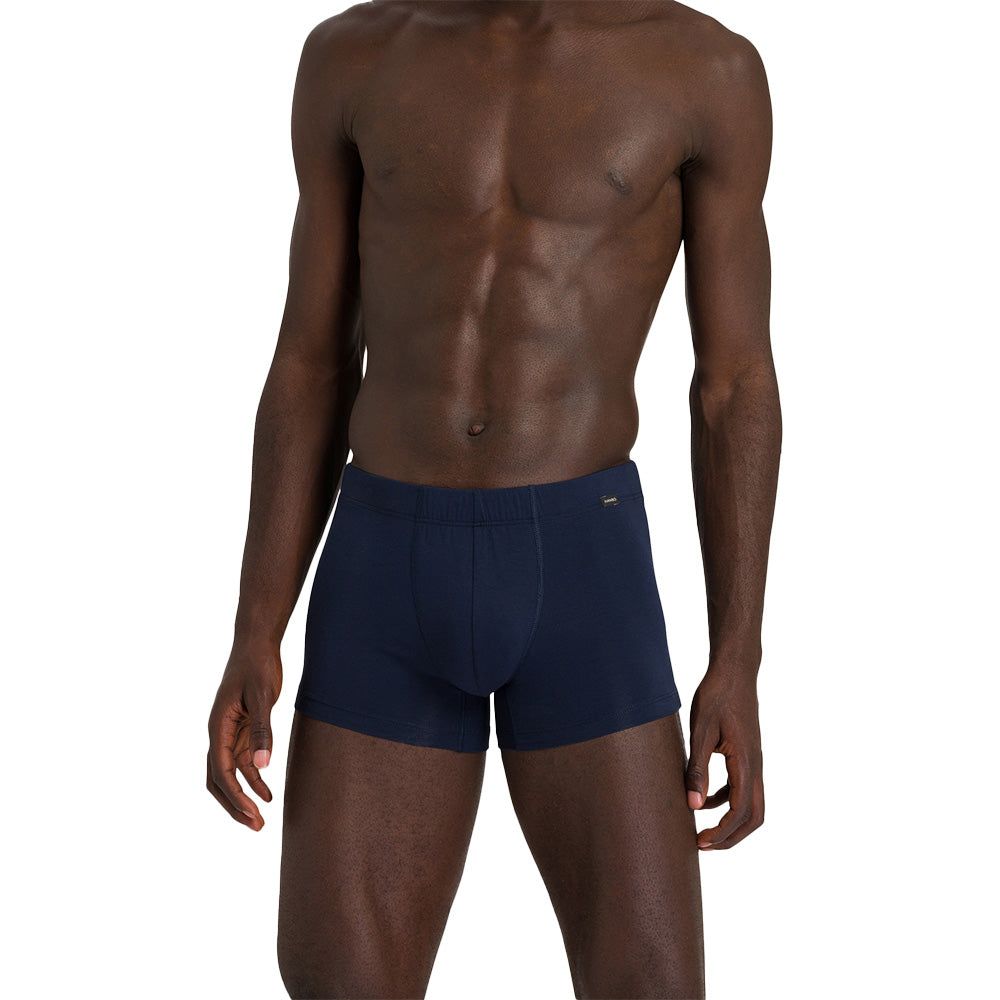 Hanro-2-Pack Covered Waistband Cotton Essentials Boxer Trunks, Light Melange / Deep Navy-UNDERU